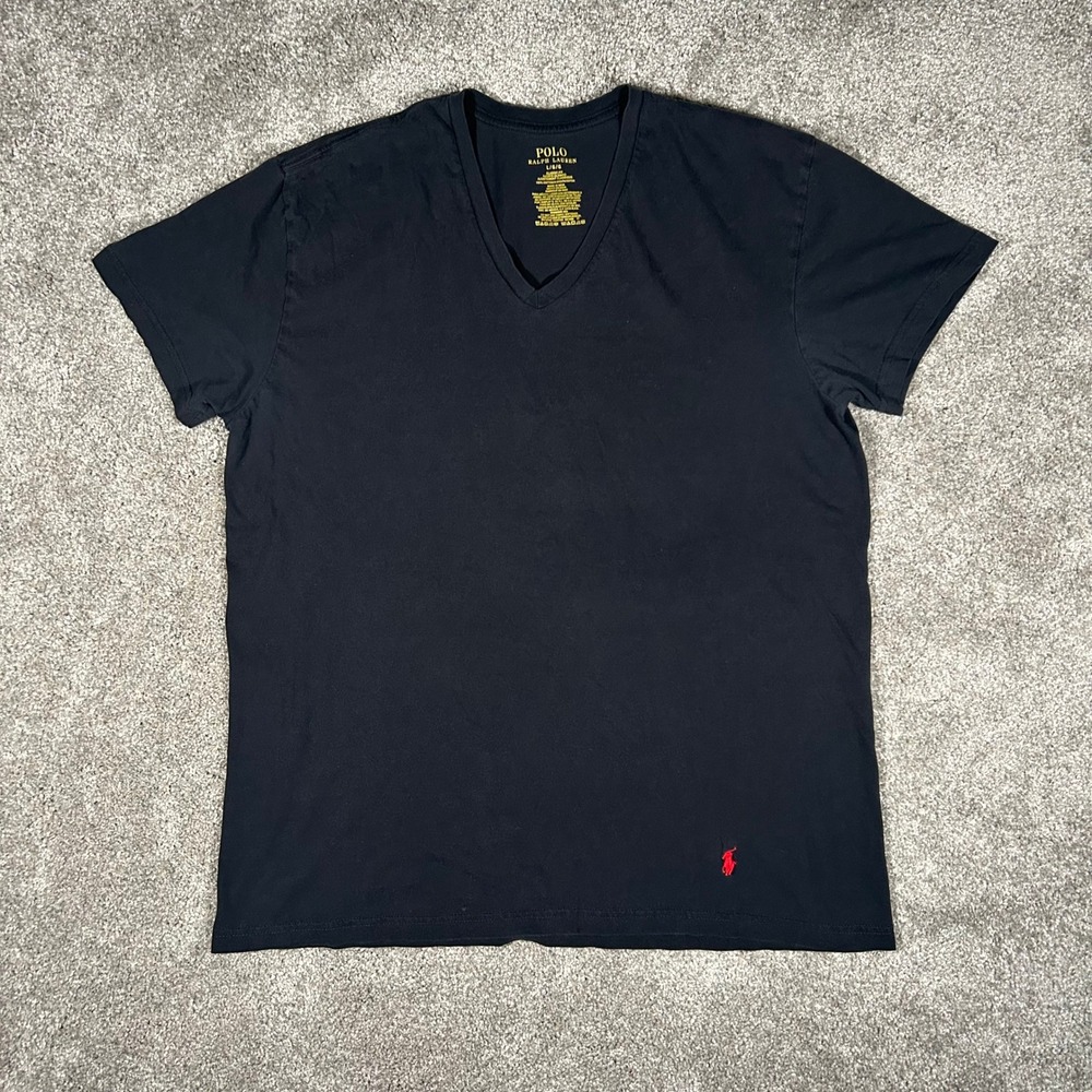 Polo‎ Ralph Lauren Mens V-Neck T-Shirt Black Short Sleeve Red Pony Logo Size L